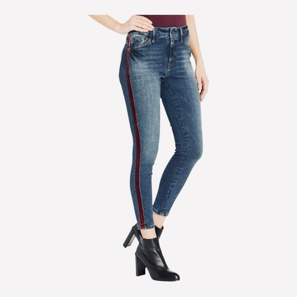 NWT Women's Mavi Tess High-Rise Skinny Jeans W30 Blue Burgundy Velvet Stripe